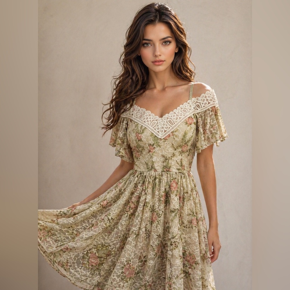 NEW NWOT DISNEY PRINCESS Adult Dress S. Mini Tiana Floral Lace Lagenlook Lined